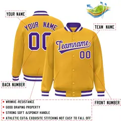 Gold Purple-White Classic Varsity Full-Snap Letterman Jacket 2