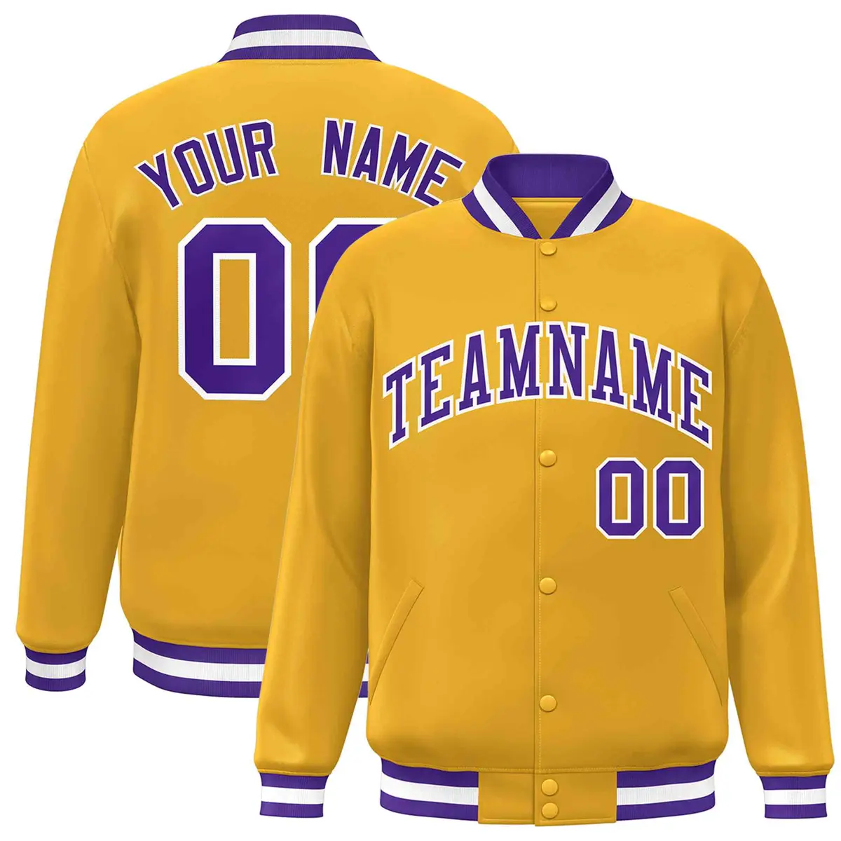Gold Purple-White Classic Varsity Full-Snap Letterman Jacket