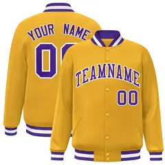 Gold Purple-White Classic Varsity Full-Snap Letterman Jacket 1