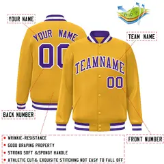 Gold Purple-White Classic Varsity Full-Snap Letterman Jacket 2