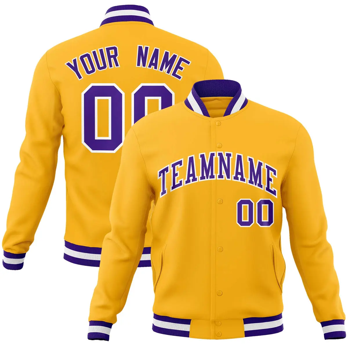 Gold Purple-White Classic Varsity Full-Snap Letterman Jacket