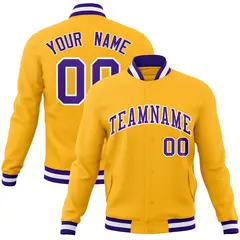 Gold Purple-White Classic Varsity Full-Snap Letterman Jacket 1