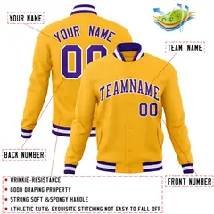 Gold Purple-White Classic Varsity Full-Snap Letterman Jacket 4