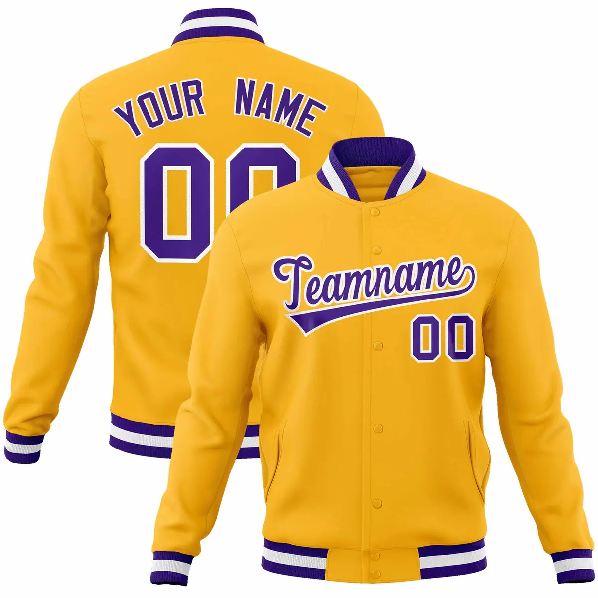 Gold Purple-White Classic Varsity Full-Snap Letterman Jacket