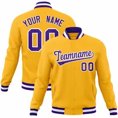Gold Purple-White Classic Varsity Full-Snap Letterman Jacket 1