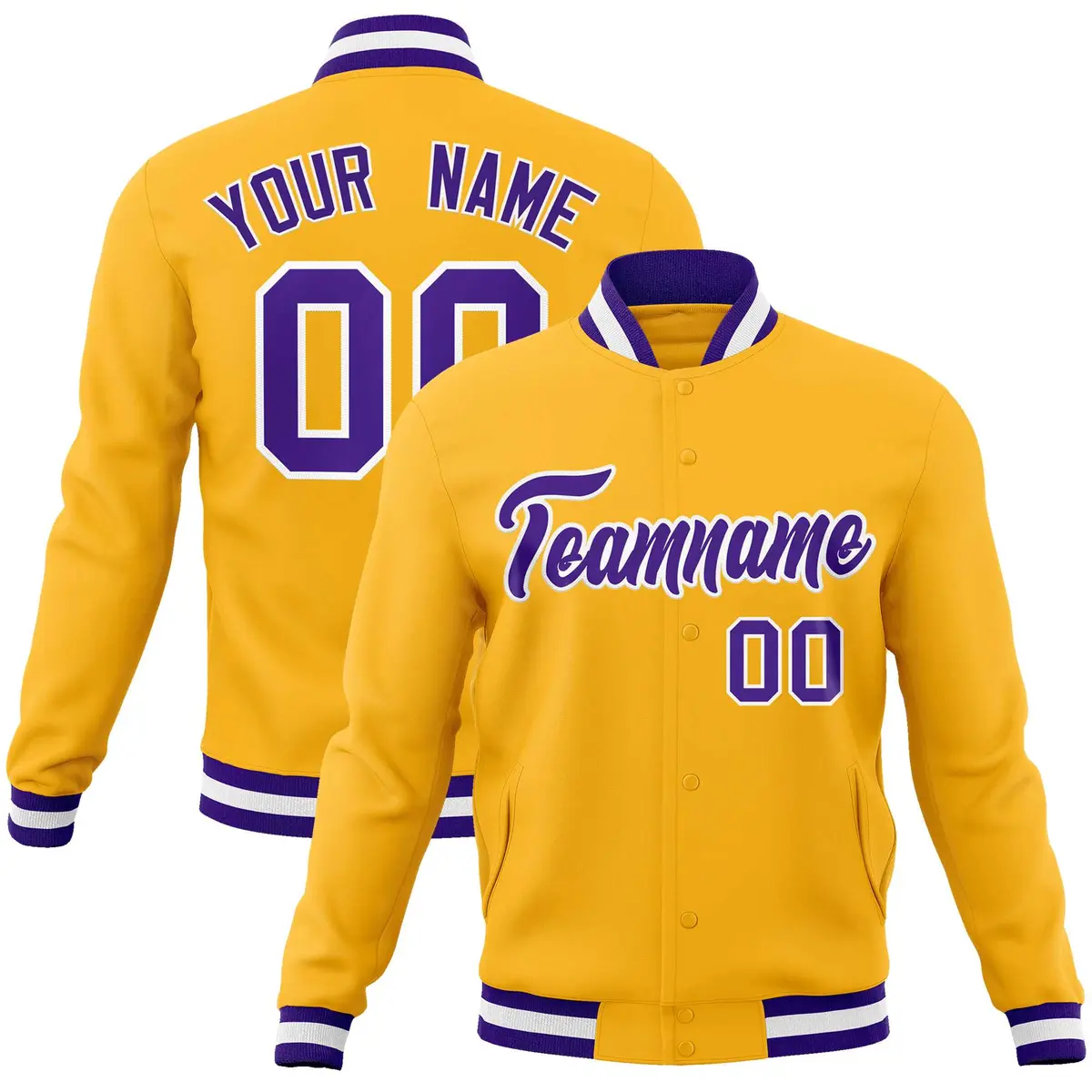 Gold Purple-White Classic Varsity Full-Snap Letterman Jacket