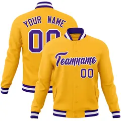 Gold Purple-White Classic Varsity Full-Snap Letterman Jacket 1