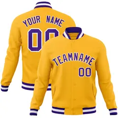 Gold Purple-White Classic Varsity Full-Snap Letterman Jacket 1