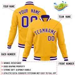 Gold Purple-White Classic Varsity Full-Snap Letterman Jacket 4