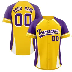 Gold Purple-White Color Block Authentic Baseball Jersey