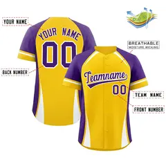 Gold Purple-White Color Block Authentic Baseball Jersey 2