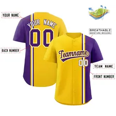 Gold Purple-White Color Block Authentic Baseball Jersey 2