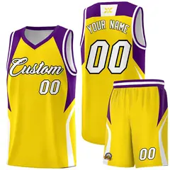 Gold Purple White Color Block Basketball Jersey 1