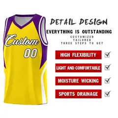 Gold Purple White Color Block Basketball Jersey 2