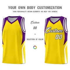Gold Purple White Color Block Basketball Jersey 3