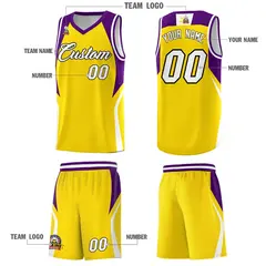 Gold Purple White Color Block Basketball Jersey 5