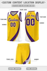 Gold Purple-White Color Block Sports Basketball Jersey 2