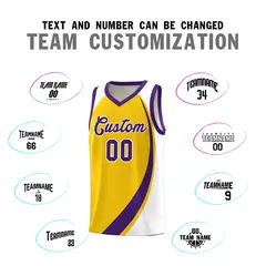 Gold Purple-White Color Block Sports Basketball Jersey 3
