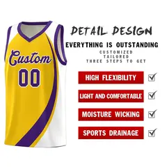 Gold Purple-White Color Block Sports Basketball Jersey 4