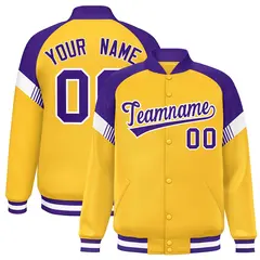 Gold Purple-White Color Block Varsity Letterman Jacket