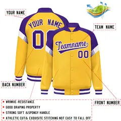 Gold Purple-White Color Block Varsity Letterman Jacket 2