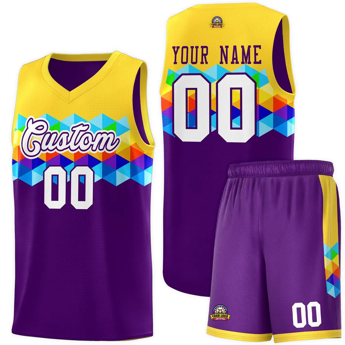 Gold Purple-White Colorful Basketball Jersey Sets