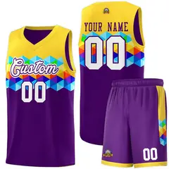 Gold Purple-White Colorful Basketball Jersey Sets