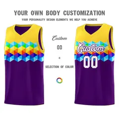 Gold Purple-White Colorful Basketball Jersey Sets 3