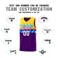 Gold Purple-White Colorful Basketball Jersey Sets 4