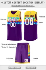 Gold Purple-White Colorful Basketball Jersey Sets 5