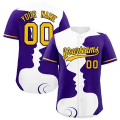Gold Purple White Couple Silhouettes Valentine's Day Baseball Jersey 1