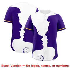Gold Purple White Couple Silhouettes Valentine's Day Baseball Jersey 2