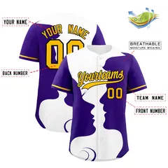 Gold Purple White Couple Silhouettes Valentine's Day Baseball Jersey 3