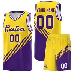 Gold Purple White Diagonal Stripe Color Block Basketball Jersey