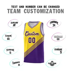Gold Purple White Diagonal Stripe Color Block Basketball Jersey 4