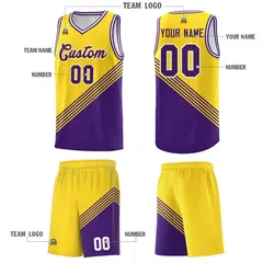 Gold Purple White Diagonal Stripe Color Block Basketball Jersey 5