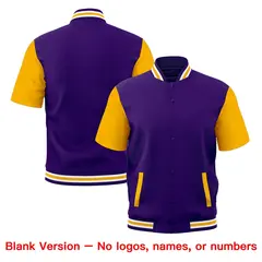 Gold Purple White Full-Snap Short Sleeve Varsity Jacket 7