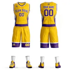 Gold Purple-White Graffiti Lightning Basketball Jersey