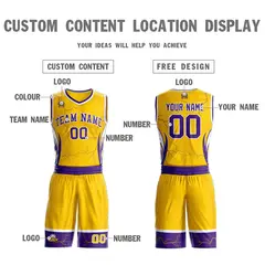 Gold Purple-White Graffiti Lightning Basketball Jersey 3