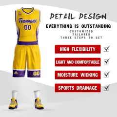 Gold Purple-White Graffiti Lightning Basketball Jersey 2