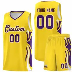 Gold Purple White Graffiti Side Curve Basketball Jersey Sets