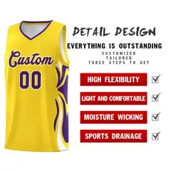 Gold Purple White Graffiti Side Curve Basketball Jersey Sets 2