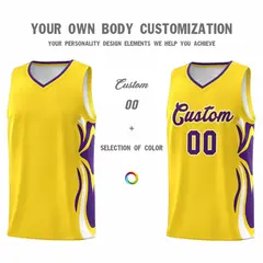 Gold Purple White Graffiti Side Curve Basketball Jersey Sets 3