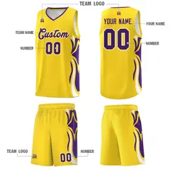 Gold Purple White Graffiti Side Curve Basketball Jersey Sets 5