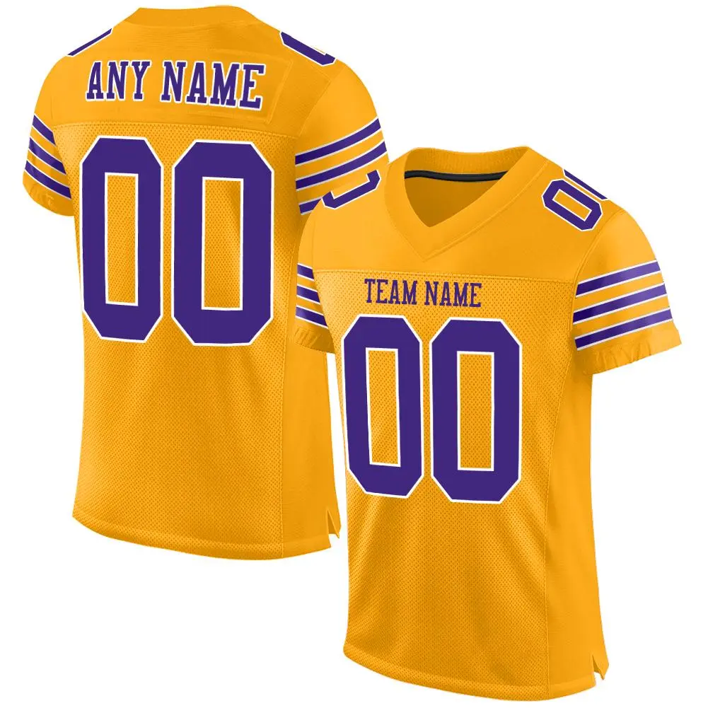 Gold Purple-White Mesh Football Jersey
