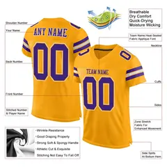 Gold Purple-White Mesh Football Jersey 2