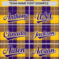 Gold Purple-White Plaid Varsity Letterman Baseball Jacket 3