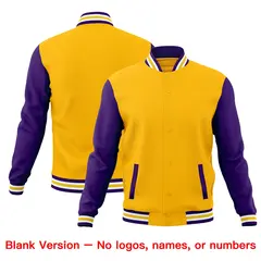 Gold Purple White Raglan Sleeve Cotton Letterman Jacket 6
