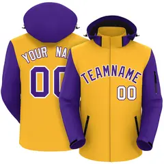Gold Purple-White Raglan Sleeves Waterproof Jacket