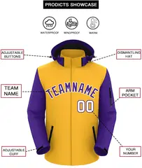 Gold Purple-White Raglan Sleeves Waterproof Jacket 2